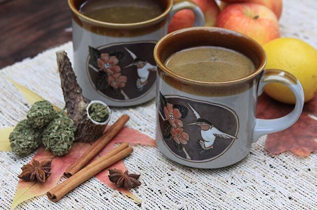 Spicy drinking tincture on cinnamon with coffee, cloves and honey