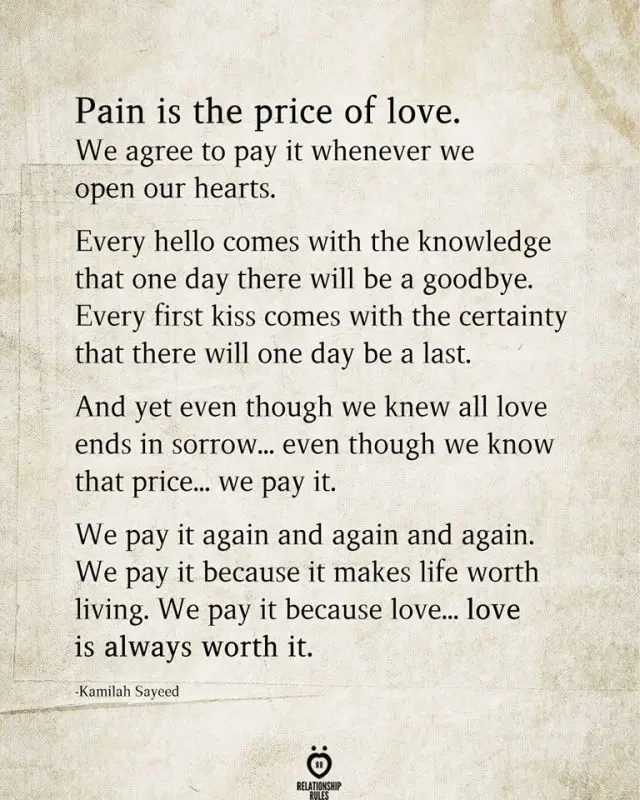 &#8220;The price of love is pain, suffering&#8221;