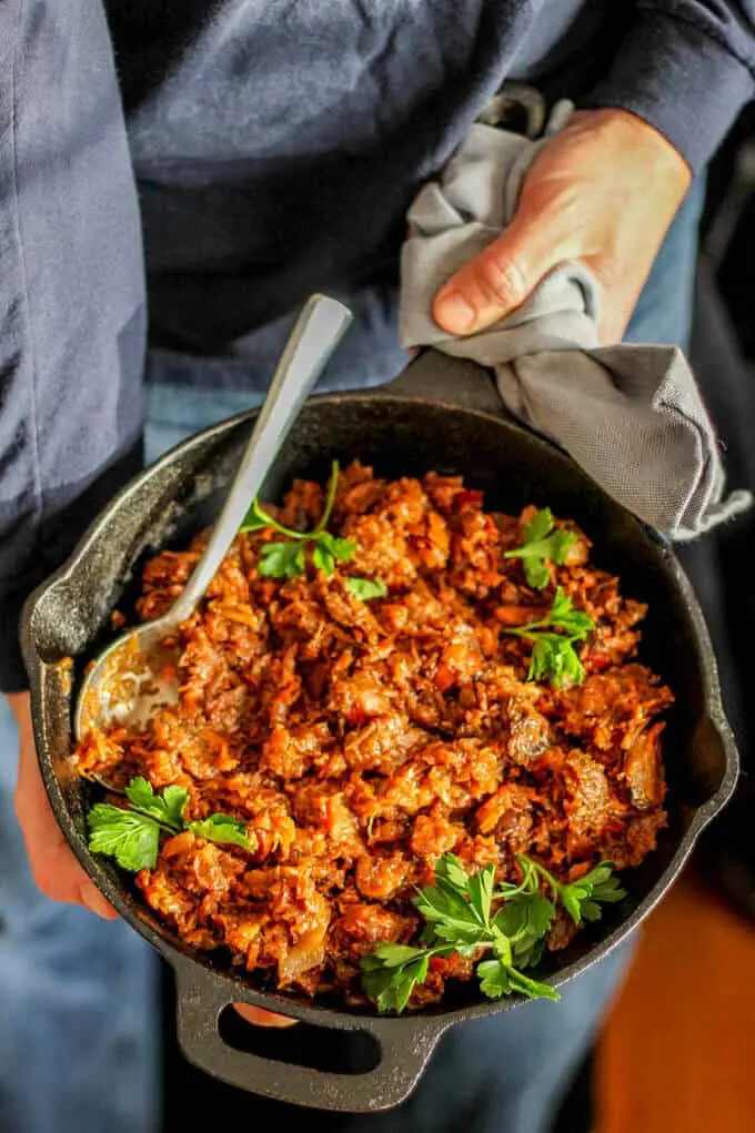 Traditional Polish bigus with meat and wine