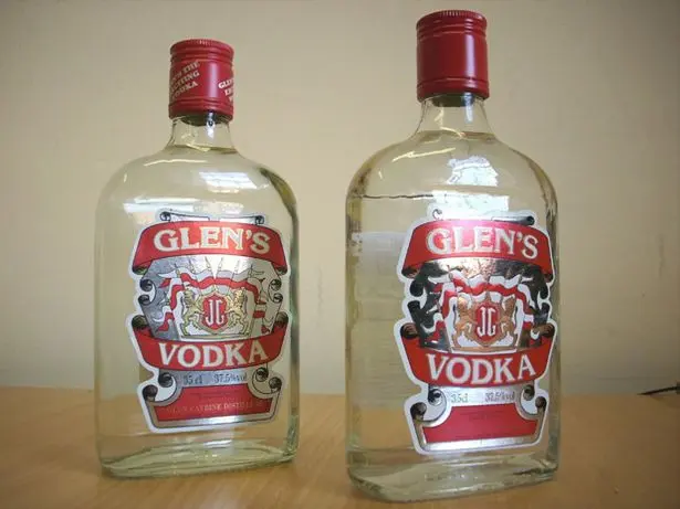 Visual differences between burnt (fake) vodka and the original