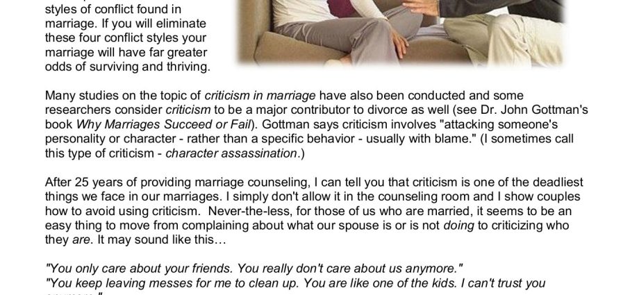 How marital criticism spoils marital happiness