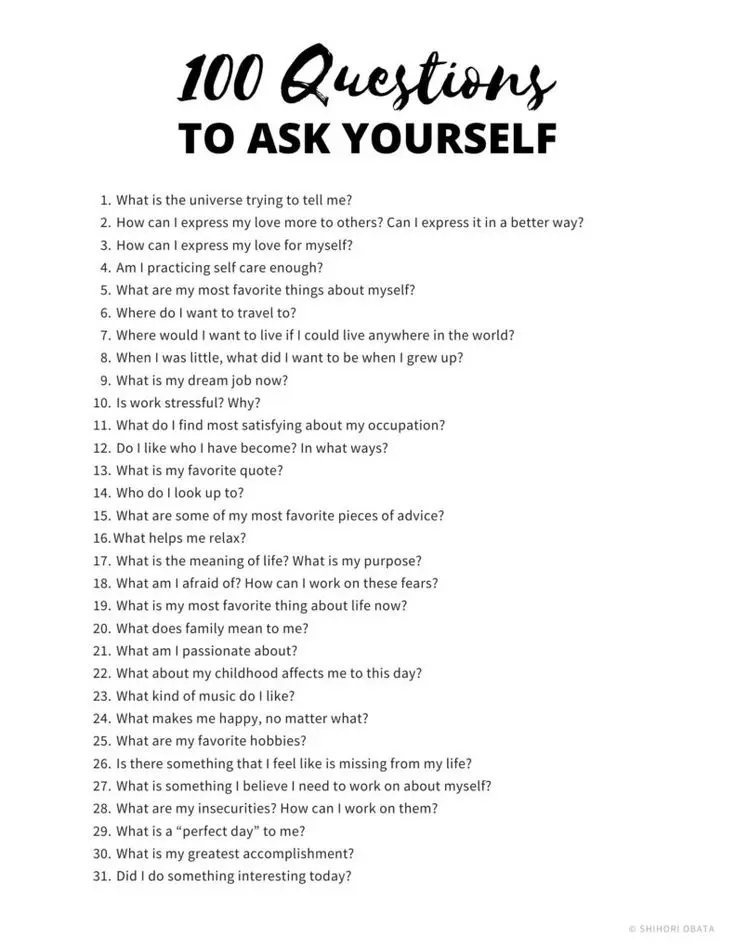 100 interesting questions for yourself and about yourself