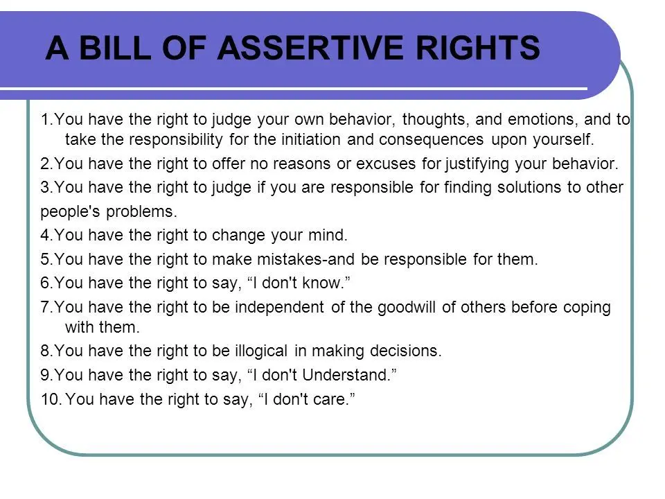 The concept of assertiveness and ways to develop skills to defend your rights