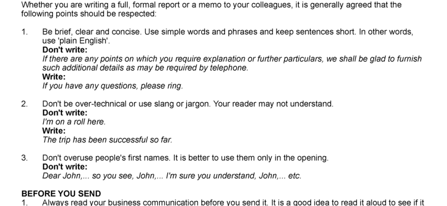 TOP 10 rules and recommendations for the design and conduct of business correspondence