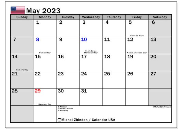 Weekends and public holidays in May 2023