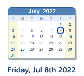 What holiday is July 8, 2022