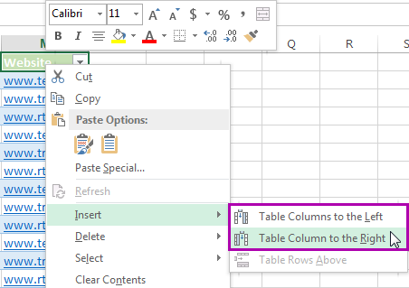 Aghjunghjendu una nova colonna in Excel
