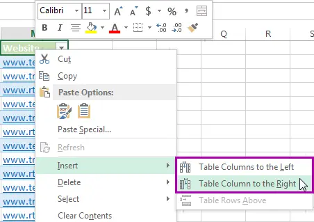 Adding a new column in Excel