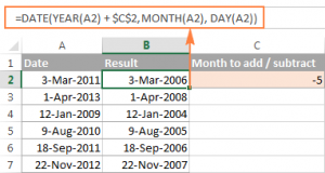 Adding and subtracting days, weeks, months and years in Excel