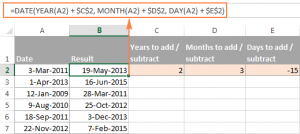 Adding and subtracting days, weeks, months and years in Excel