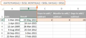 Adding and subtracting days, weeks, months and years in Excel
