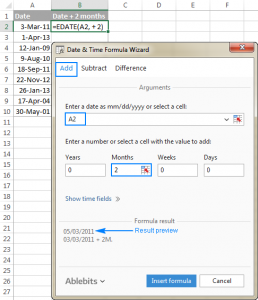 Adding and subtracting days, weeks, months and years in Excel