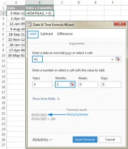 Adding and subtracting days, weeks, months and years in Excel