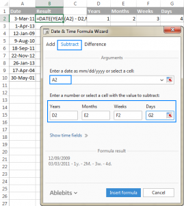 Adding and subtracting days, weeks, months and years in Excel