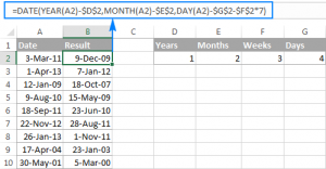 Adding and subtracting days, weeks, months and years in Excel