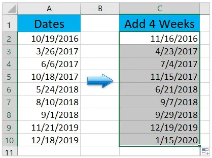 Adding and subtracting days, weeks, months and years in Excel