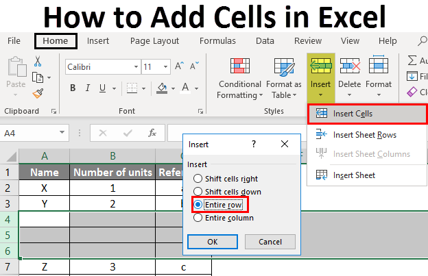 Šūnu pievienošana Excel tabulai, izmantojot dažādas metodes