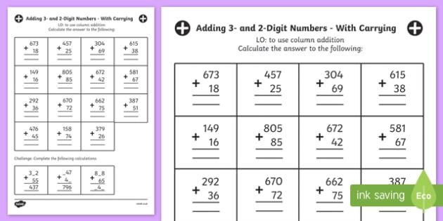 Събиране на двуцифрени, трицифрени и многоцифрени числа в колона