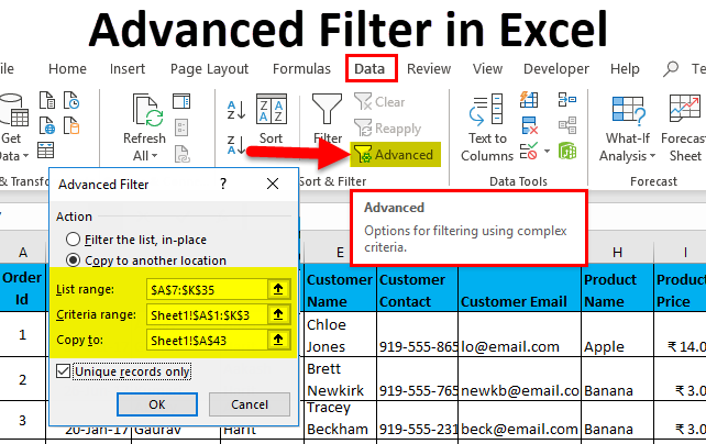 Разширен филтър в Excel. Как да кандидатствате, как да отмените разширено филтриране