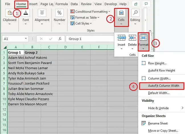 Align cells to the same size in Excel