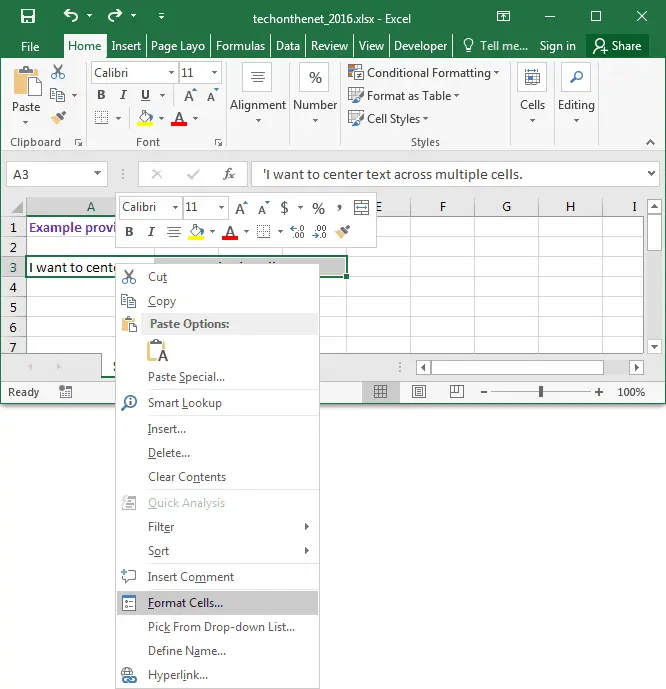 Aligning text in Excel cells