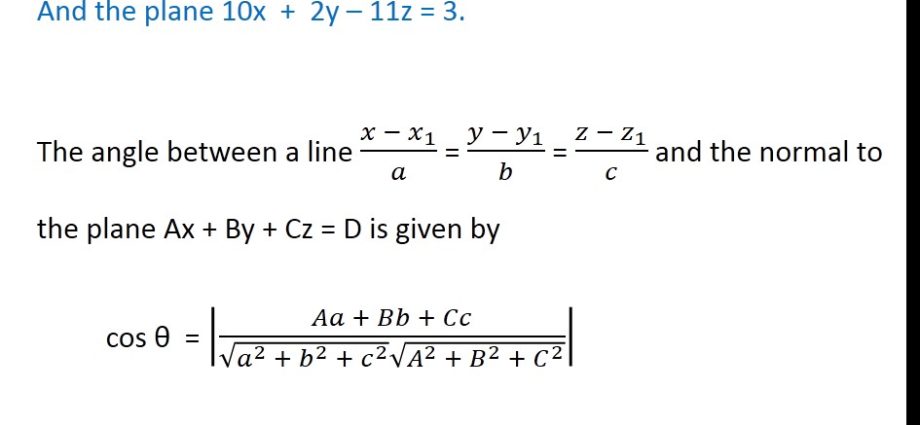 Angle between line and plane