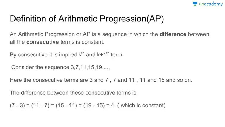 Arithmetic progression: definition, formulas, properties