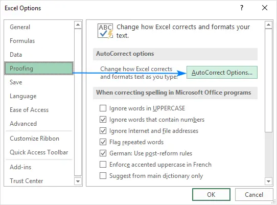 AutoCorrect in Excel. How to enable, disable and configure