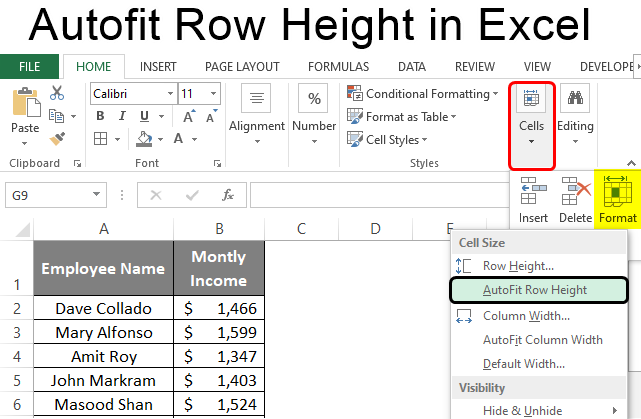 AutoFit Row Height in Excel per cuntenutu