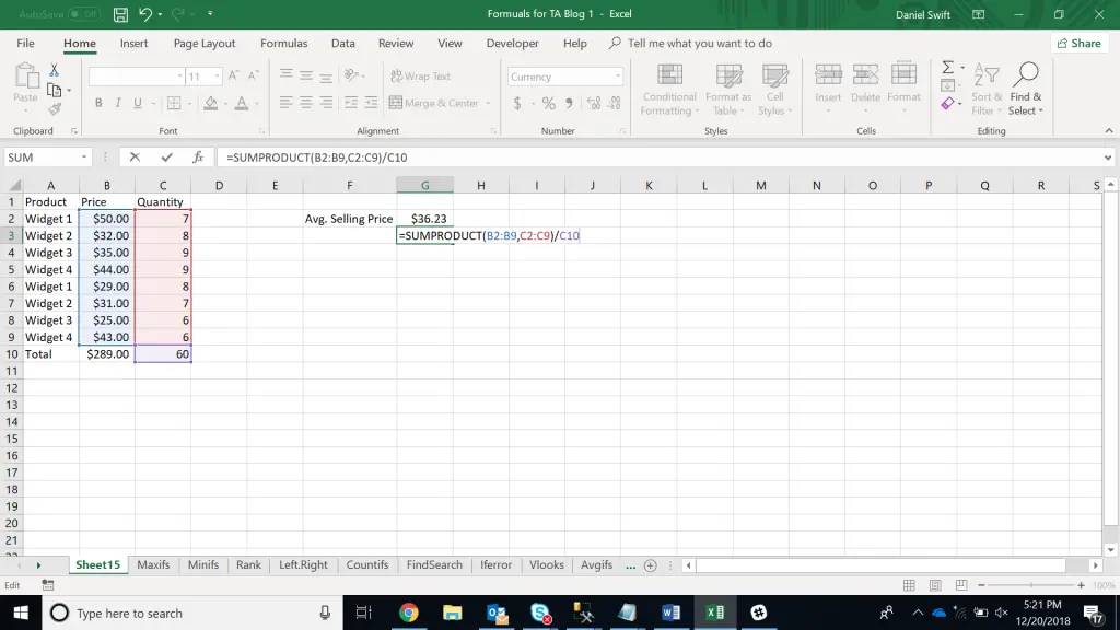 Basic Functions for Analyst in Excel