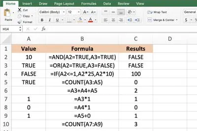 Boolean functions in Excel