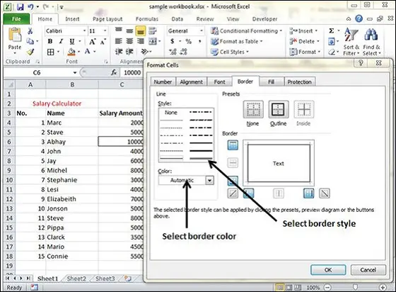 Borders, shading and cell styles in Excel