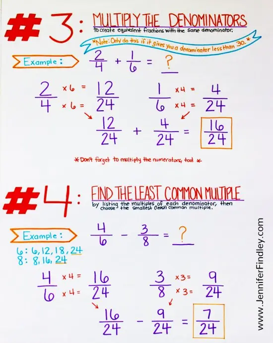 Bringing fractions to a common denominator