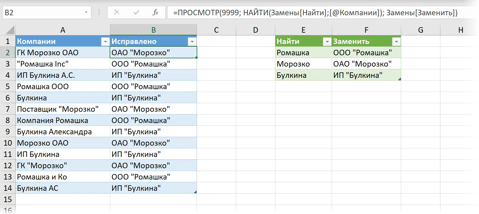 Bulk text replacement with formulas