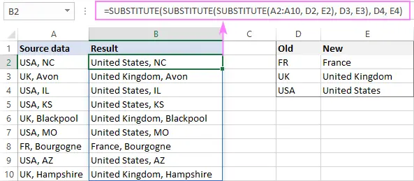 Bulk text replacement with formulas