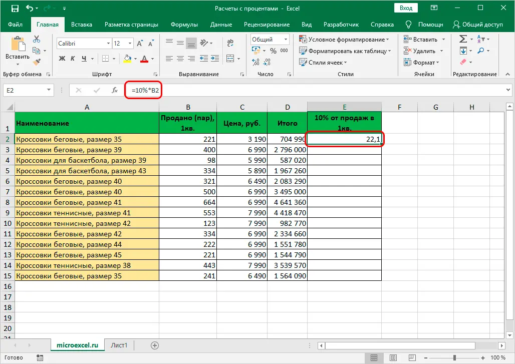 Calculate Percentage of Number and Share in Excel