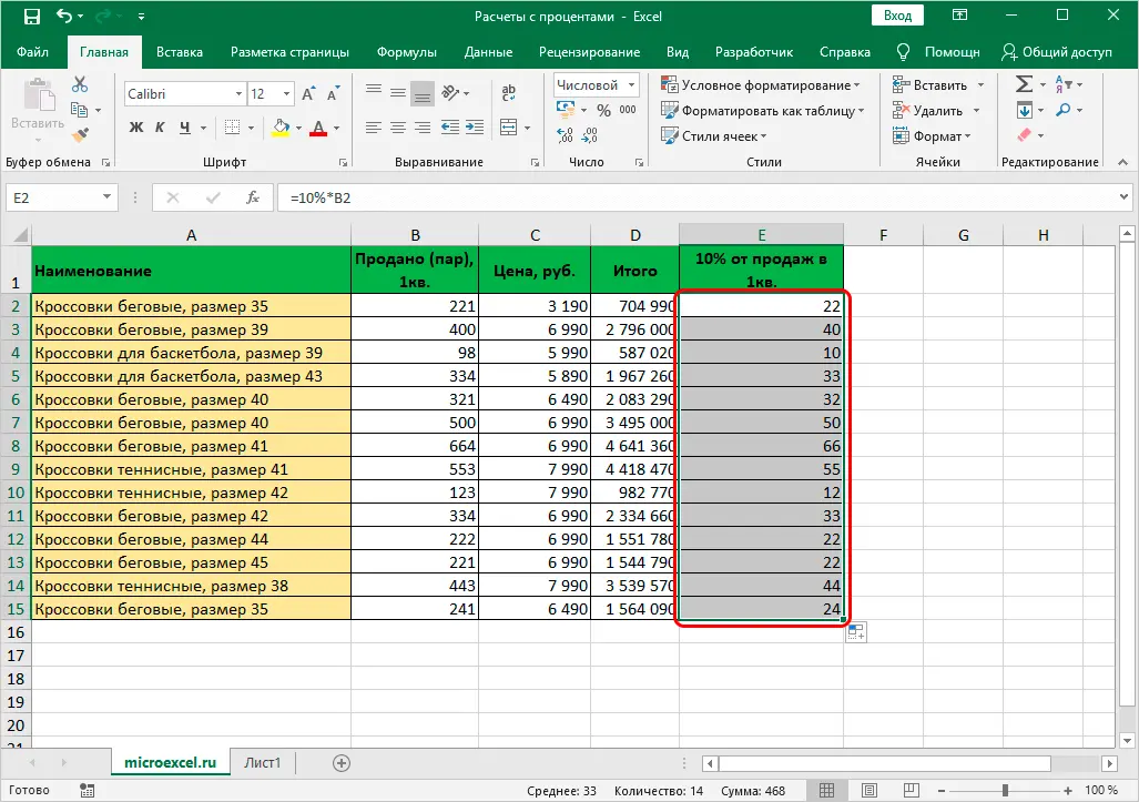 Calculate Percentage of Number and Share in Excel