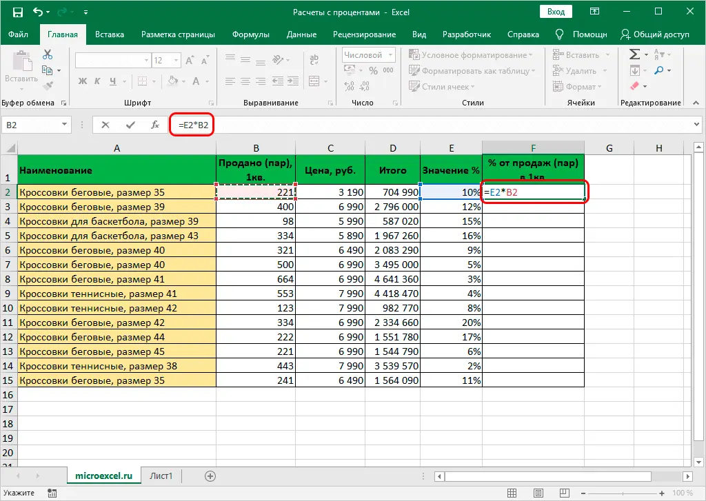 Calculate Percentage of Number and Share in Excel