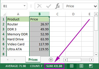 Oblicz sumę komórek w programie Microsoft Excel