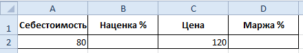 Calculation of markup and margin using Excel