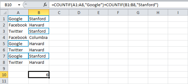 Calculation with the criterion OR in Excel