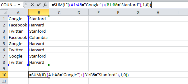 Calculation with the criterion OR in Excel