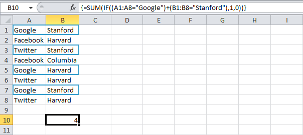 Calculation with the criterion OR in Excel