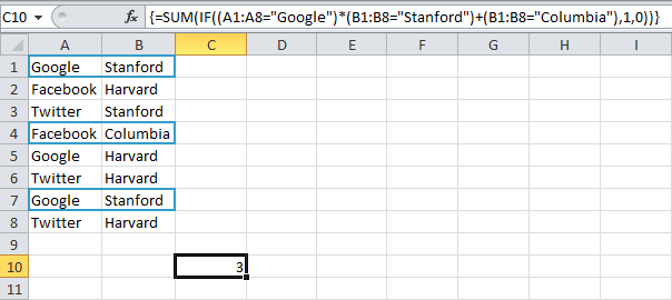 Calculation with the criterion OR in Excel