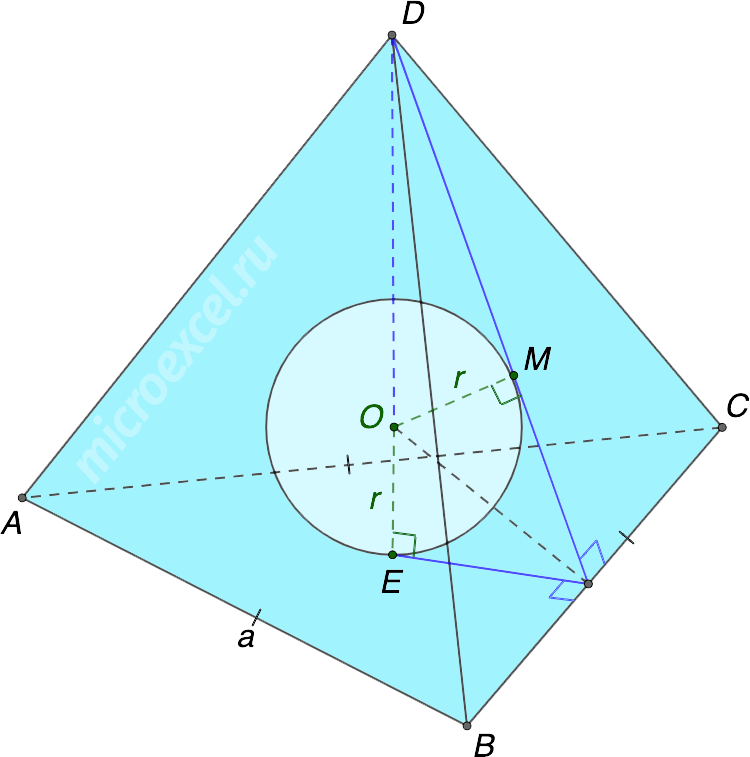 Calculator for calculating the radius of a ball (sphere) inscribed in a pyramid