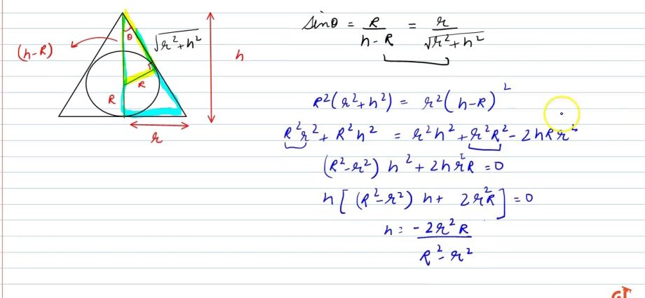 Calculator for calculating the radius of a sphere (ball) circumscribed about a cone