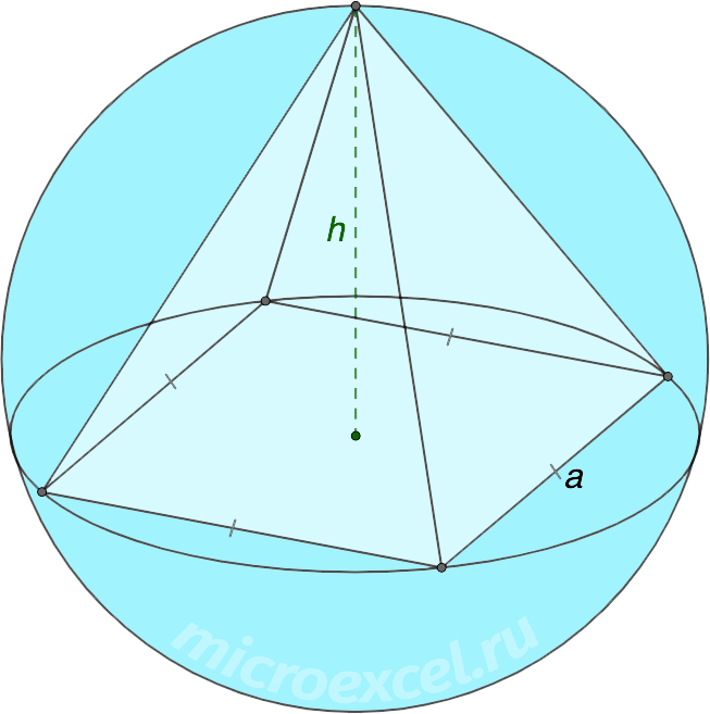 Calculator for calculating the radius of a sphere (ball) circumscribed around a pyramid