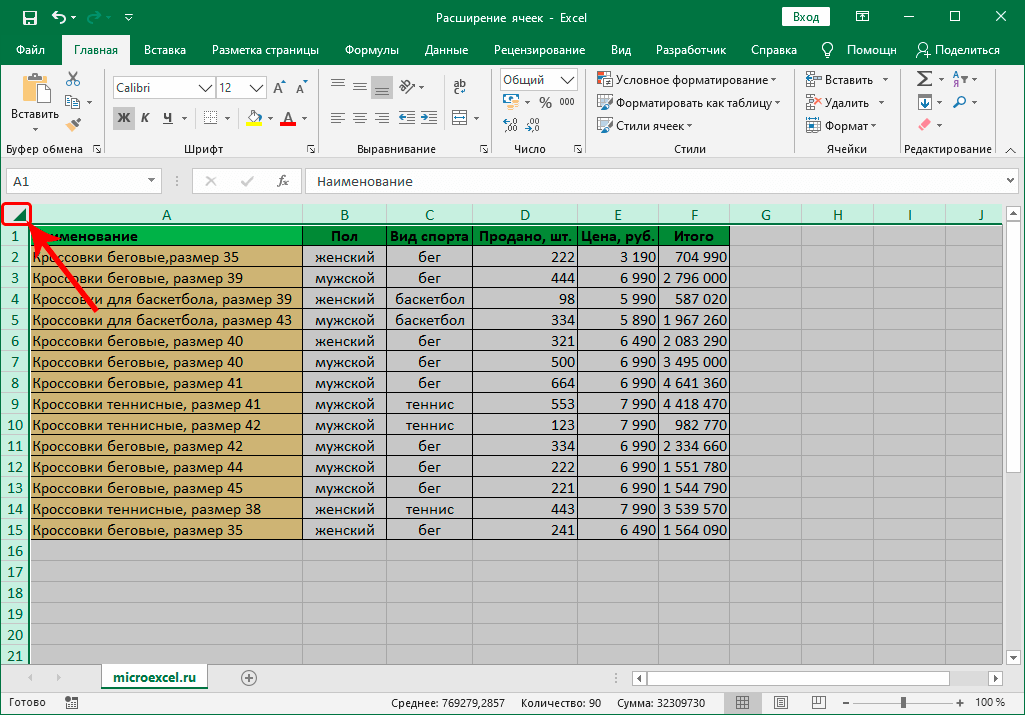 Cell expansion in Excel with different methods