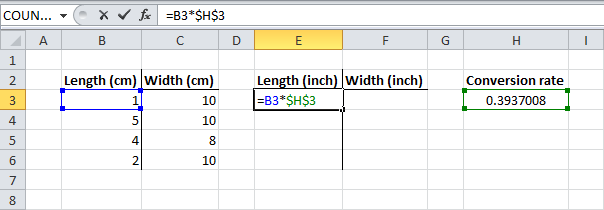 Cell references in Excel