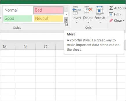 Cell styles in Excel